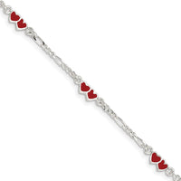 Sterling Silver Enameled Double Heart w/ 1in ext Children's Bracelet