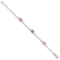 Sterling Silver Multi-color Enamel Butterfly w/ 1in ext. Children's Bracele