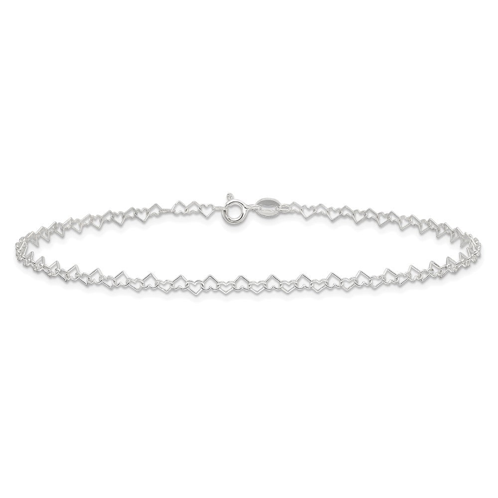 Sterling Silver  3.5mm Fancy Heart Link Anklet