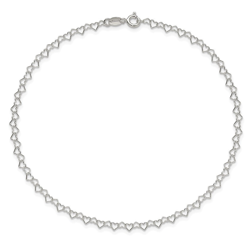 Sterling Silver  3.5mm Fancy Heart Link Anklet