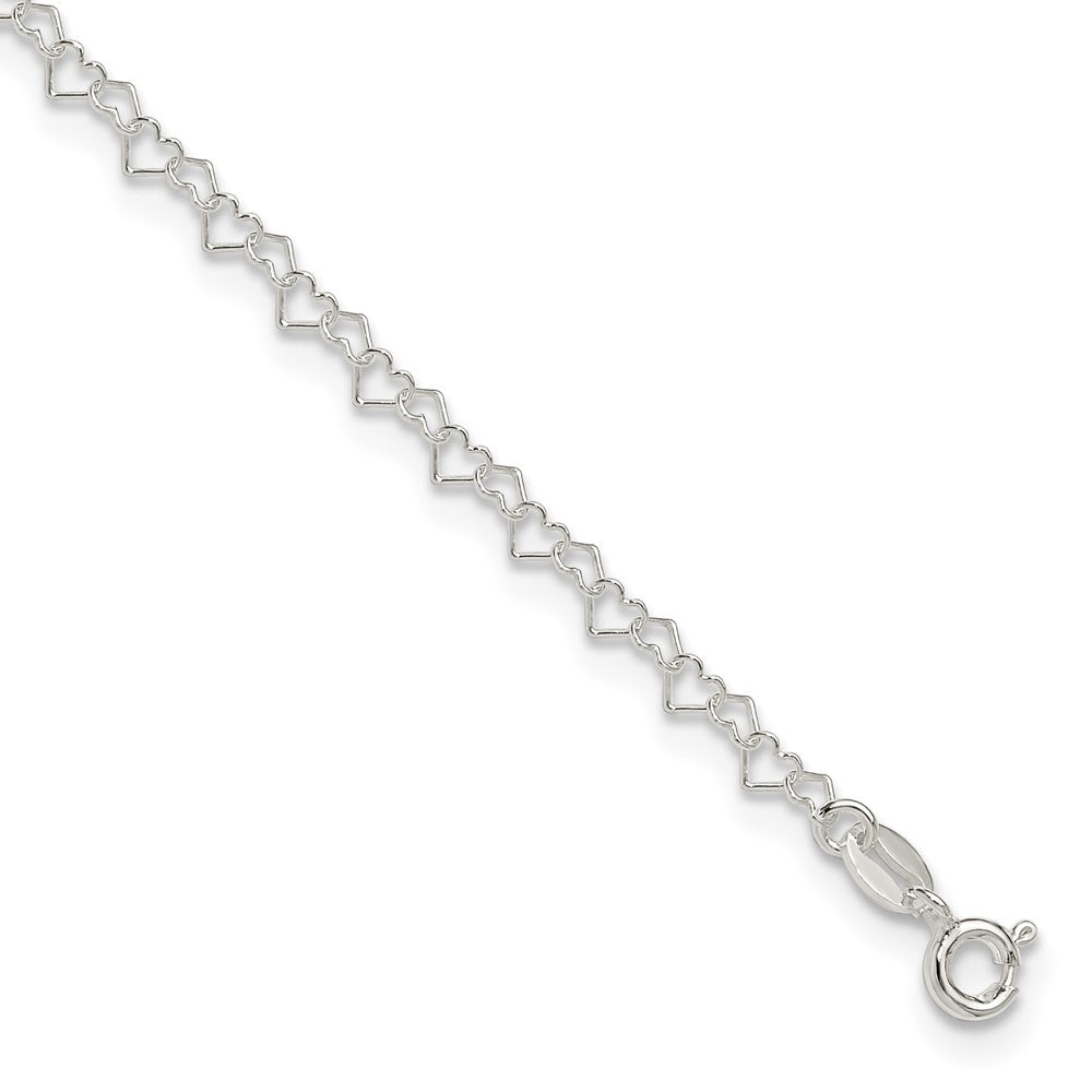 Sterling Silver  3.5mm Fancy Heart Link Anklet