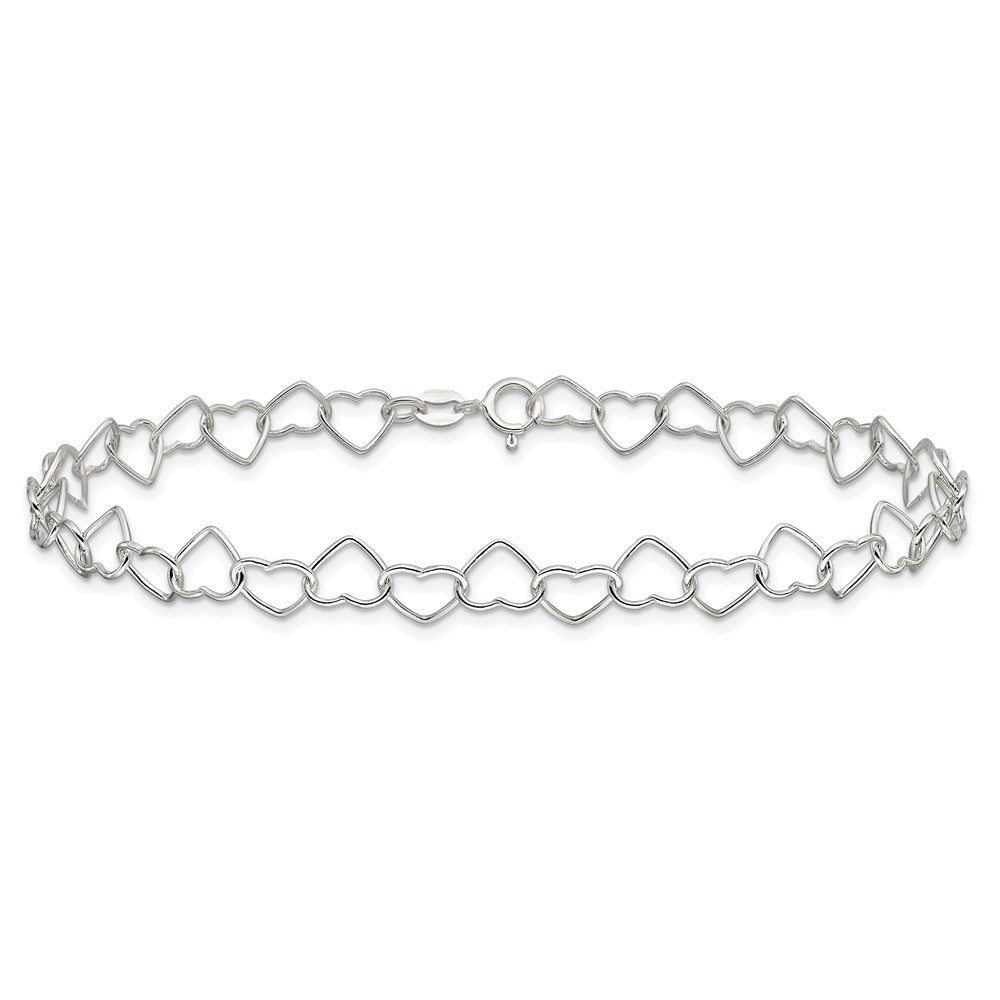 Sterling Silver 0.6mm Fancy Heart Link Anklet
