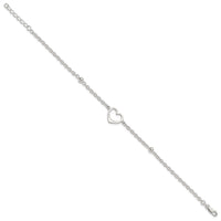 Sterling Silver 9in Plus 1 in ext Heart Anklet