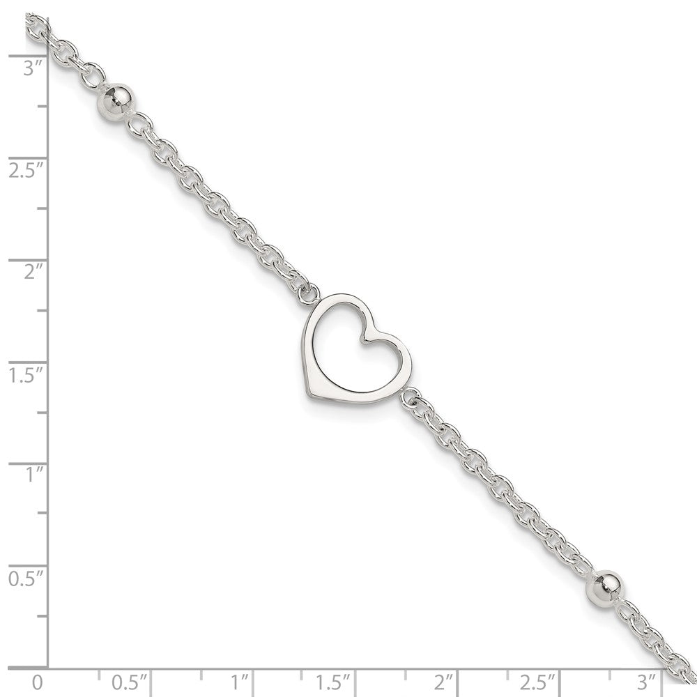 Sterling Silver 9in Plus 1 in ext Heart Anklet