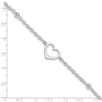 Sterling Silver 9in Plus 1 in ext Heart Anklet