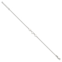 Sterling Silver 8 inch Plus 1in ext.Heart Link Anklet