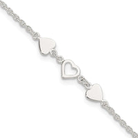 Sterling Silver 8 inch Plus 1in ext.Heart Link Anklet