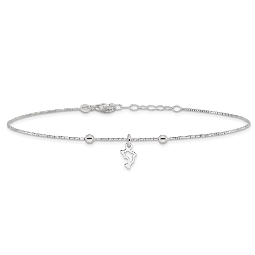 Sterling Silver Box Chain 9in Plus 1in Dolphin Anklet