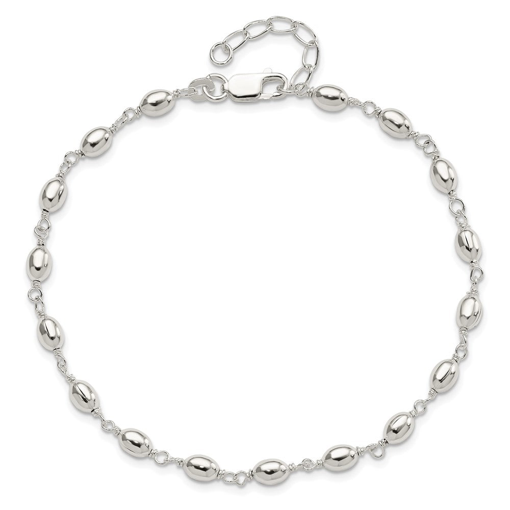 Sterling Silver Fancy Bead Anklet