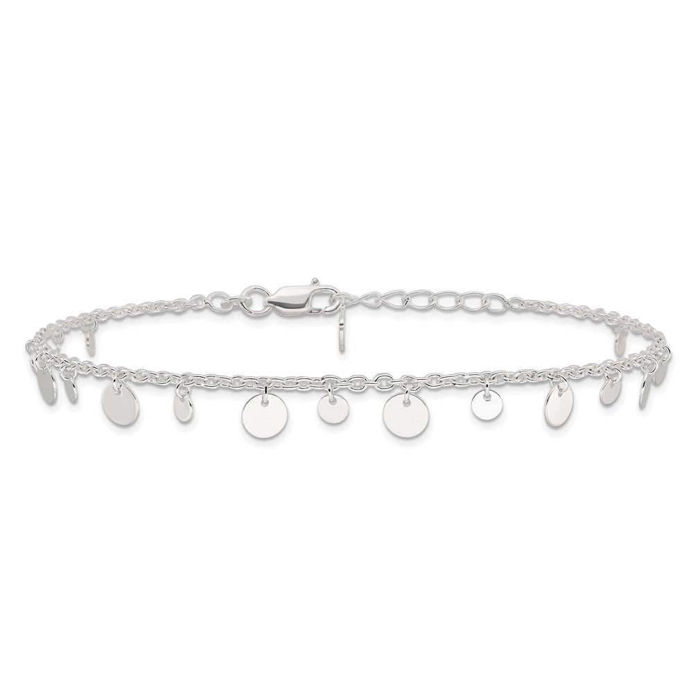 Sterling Silver Dangling Circle 9in Plus 1 in ext Anklet
