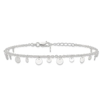 Sterling Silver Dangling Circle 9in Plus 1 in ext Anklet