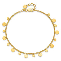 Sterling Silver Gold-tone Dangling Circle 9in Plus 1 in ext Anklet