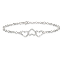 Sterling Silver 8 in Plus 1in Ext Interlocking Hearts Rolo Chain Anklet