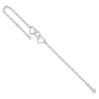 Sterling Silver 8 in Plus 1in Ext Interlocking Hearts Rolo Chain Anklet