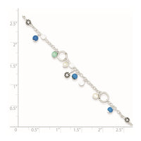 Sterling Silver Turquoise/Clear Bead/FW Cultured Pearl Anklet