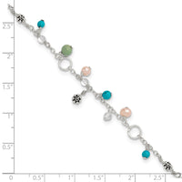 Sterling Silver Turquoise/Clear Bead/FW Cultured Pearl Anklet