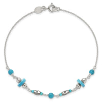 Sterling Silver Antiqued Turquoise Beaded Anklet