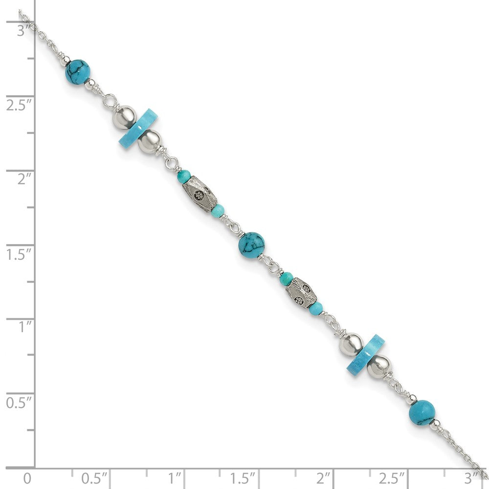 Sterling Silver Antiqued Turquoise Beaded Anklet
