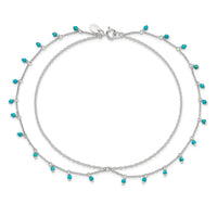 Sterling Silver Turquoise Beads Double Chain Anklet