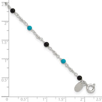 Sterling Silver Onyx/Turquoise Beads Anklet