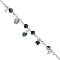 Sterling Silver 9 inch Shadow Crystal & Lapis Anklet