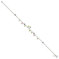 Sterling Silver 9in Pink Crystal Green Quartz Peridot Beads Anklet