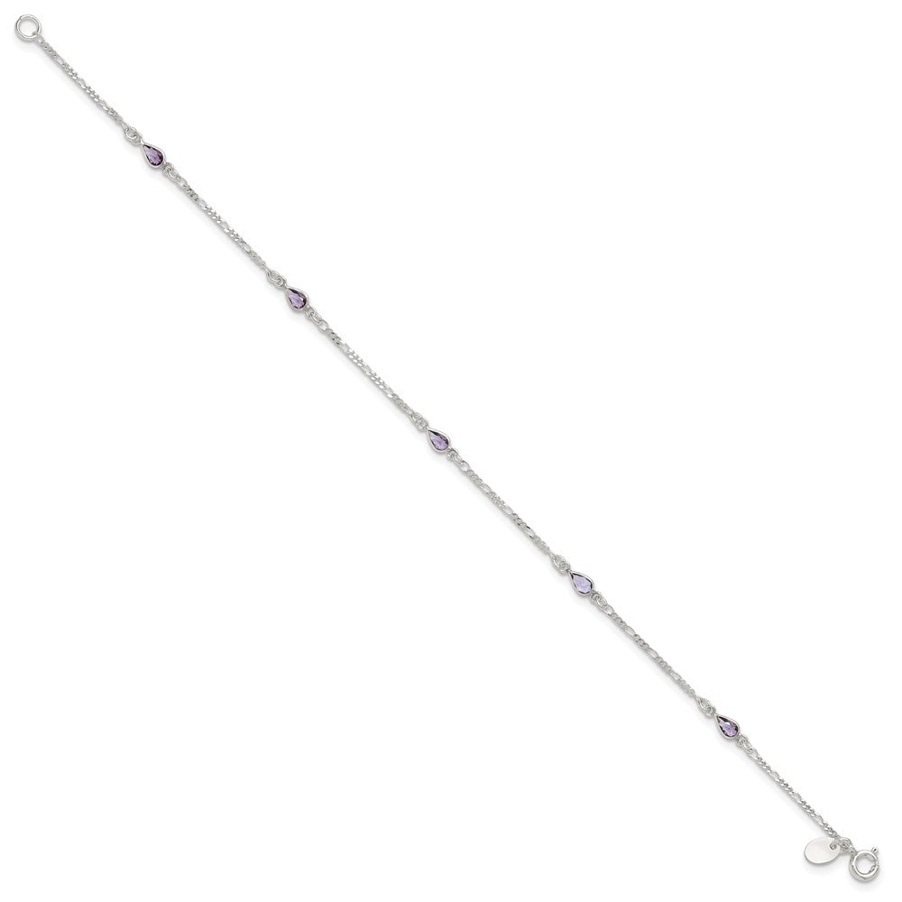 Sterling Silver Purple Glass Anklet