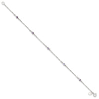 Sterling Silver Purple Glass Anklet