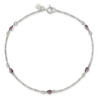 Sterling Silver Purple Glass Anklet