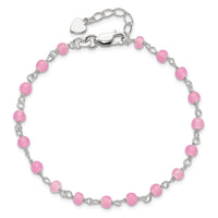 Sterling Silver Pink Glass Bead with Heart 8in Plus 1in ext Anklet