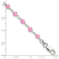 Sterling Silver Pink Glass Bead with Heart 8in Plus 1in ext Anklet