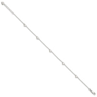 Sterling Silver Dangling Heart 9in Plus 1in ext Anklet