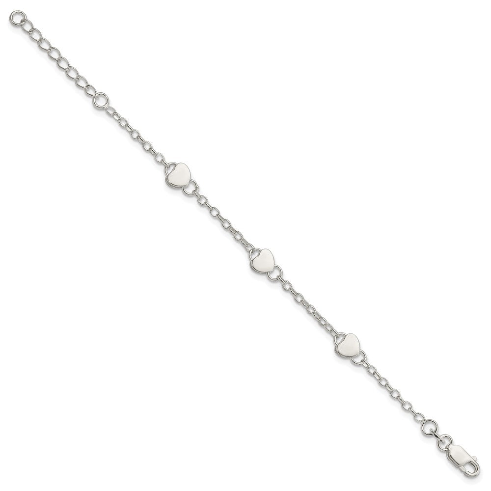 Sterling Silver Heart 5 Inch Plus 1 Inch Ext. Bracelet