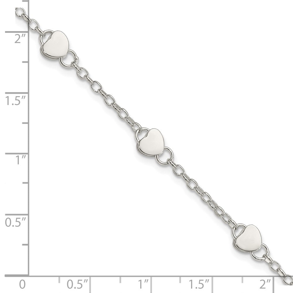 Sterling Silver Heart 5 Inch Plus 1 Inch Ext. Bracelet
