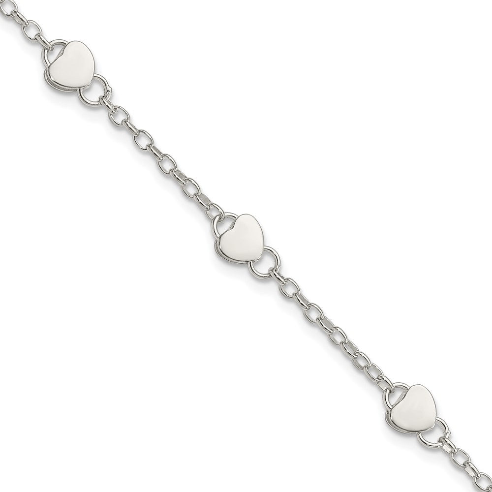 Sterling Silver Heart 5 Inch Plus 1 Inch Ext. Bracelet