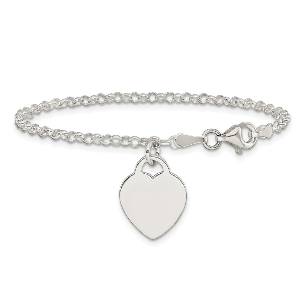 Sterling Silver Engraveable Heart 6 inch Bracelet