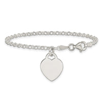 Sterling Silver Engraveable Heart 6 inch Bracelet