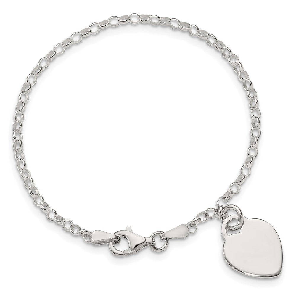 Sterling Silver Engraveable Heart 6 inch Bracelet
