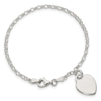 Sterling Silver Engraveable Heart 6 inch Bracelet