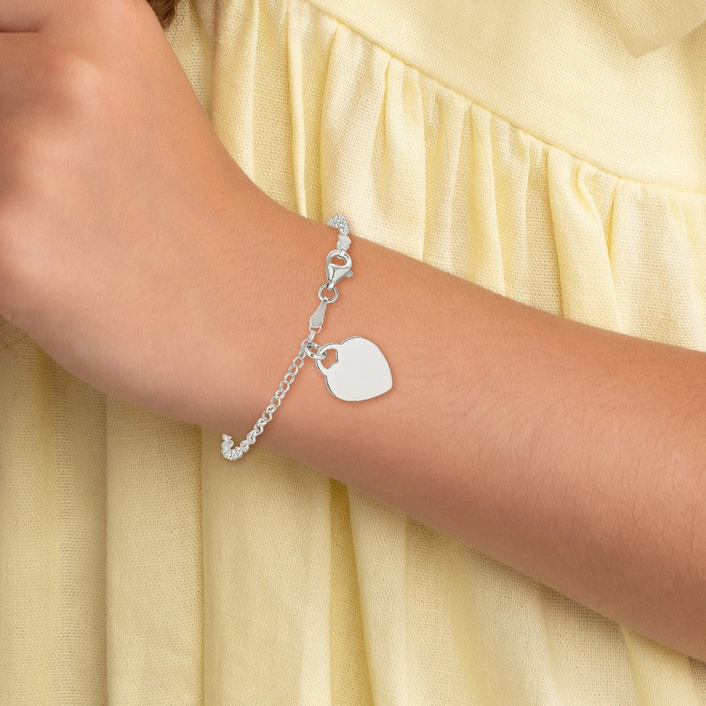 Sterling Silver Engraveable Heart 6 inch Bracelet