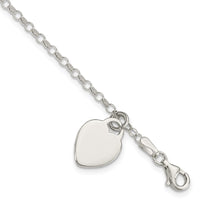 Sterling Silver Engraveable Heart 6 inch Bracelet