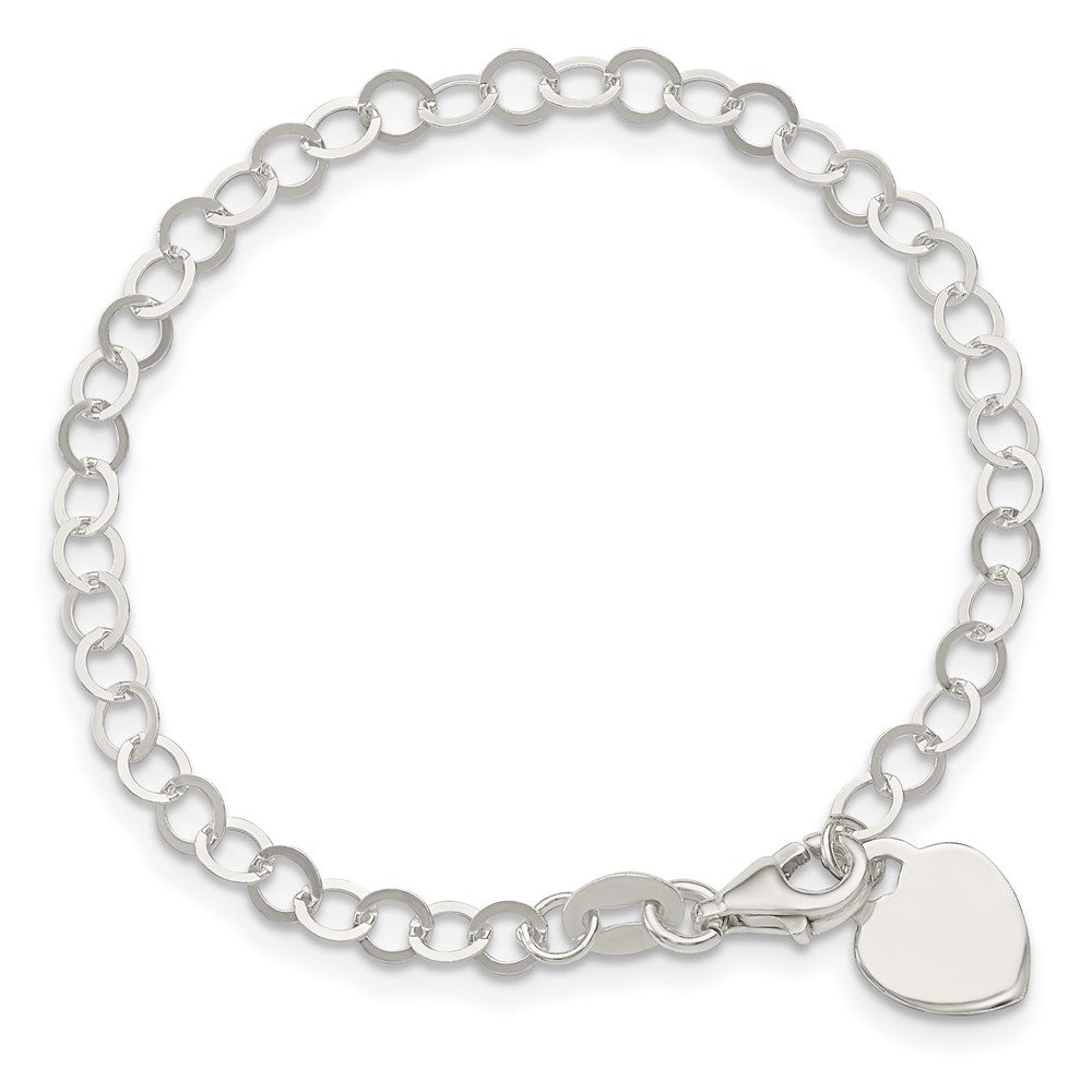 Sterling Silver Engraveable Heart Charm 6 inch Bracelet