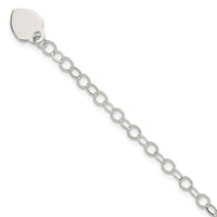 Sterling Silver Engraveable Heart Charm 7.25 inch Bracelet