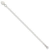 Sterling Silver Round Link with Heart Dangle Charm 6 Inch Bracelet