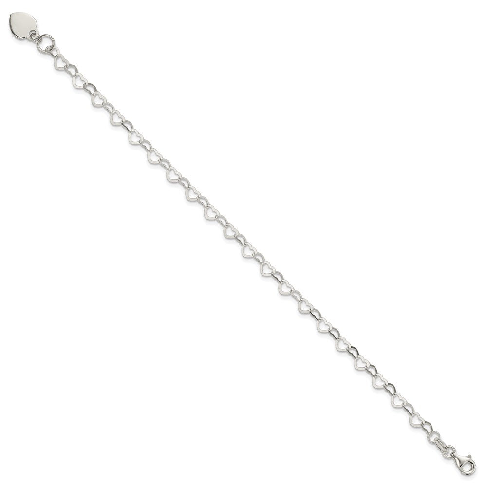 Sterling Silver Fancy Heart Link with Heart Dangle Charm 6 Inch Bracelet
