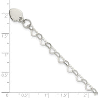 Sterling Silver Fancy Heart Link with Heart Dangle Charm 6 Inch Bracelet