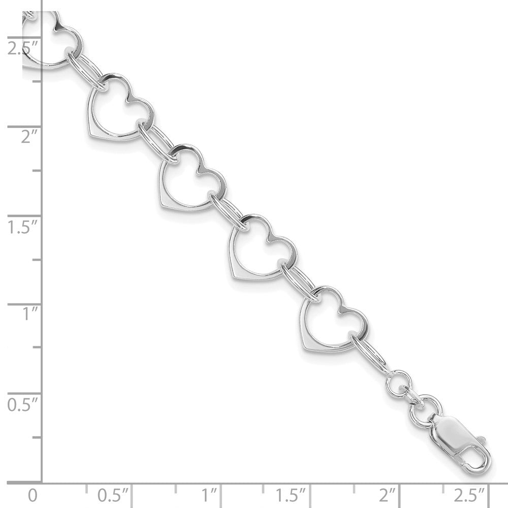 Sterling Silver Rhodium-plated Heart Link Bracelet