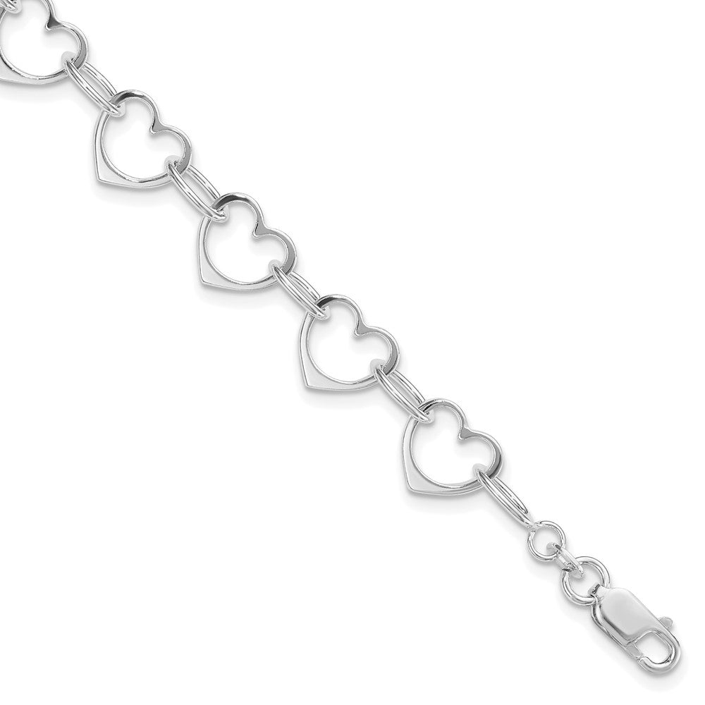 Sterling Silver Rhodium-plated Heart Link Bracelet