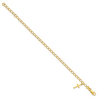 Sterling Silver Gold-tone Cross Charm Child's 6in w/ 1in ext. Bracelet