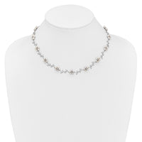 Sterling Silver Rhodium-plated FW Cultured Pearl and CZ Floral Necklace